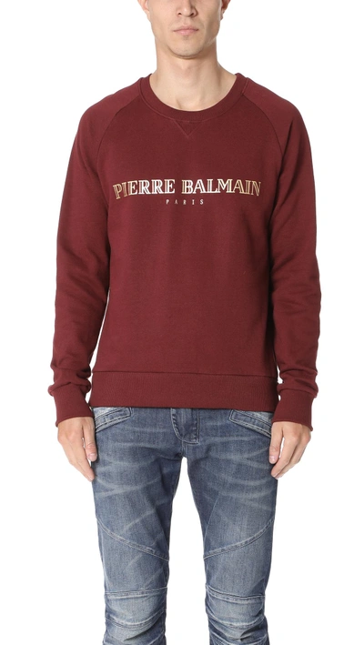 Shop Pierre Balmain Logo Crew Neck Sweatshirt In Bourgogne