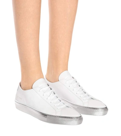 Shop Common Projects Achilles Leather Sneakers In White-silver