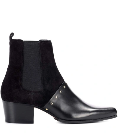 Shop Balmain Artemisia Leather And Suede Boots In Black