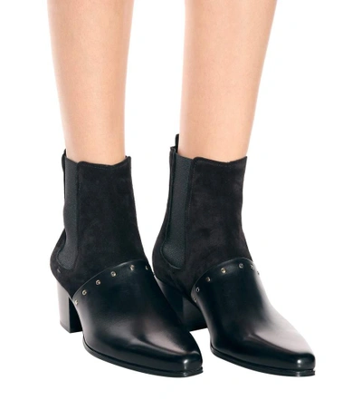 Shop Balmain Artemisia Leather And Suede Boots In Black