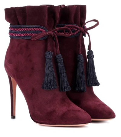 Shop Aquazzura Shanty 105 Suede Ankle Boots In Pruee-eavy