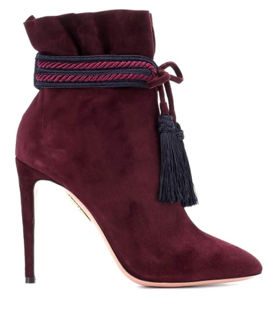 Shop Aquazzura Shanty 105 Suede Ankle Boots In Pruee-eavy