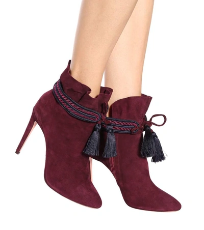 Shop Aquazzura Shanty 105 Suede Ankle Boots In Pruee-eavy