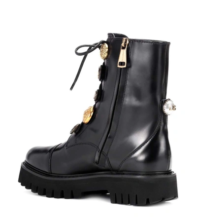 Shop Dolce & Gabbana Embellished Leather Lace-up Boots In Black