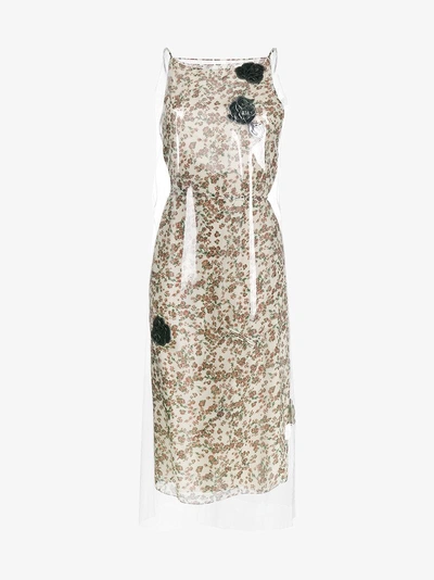 Calvin Klein 205w39nyc Floral Print Midi Dress With Transparent Overlayer In White