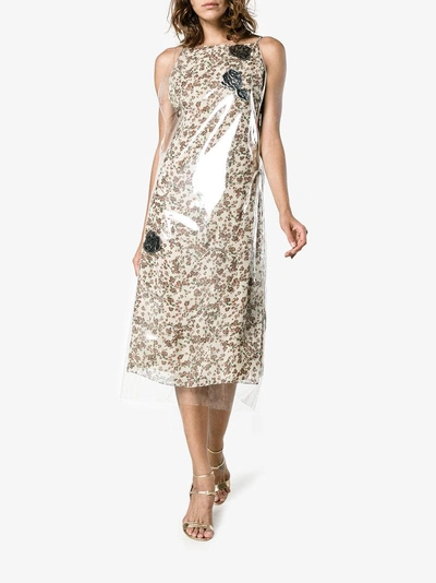 Shop Calvin Klein 205w39nyc Floral Print Midi Dress With Transparent Overlayer In White