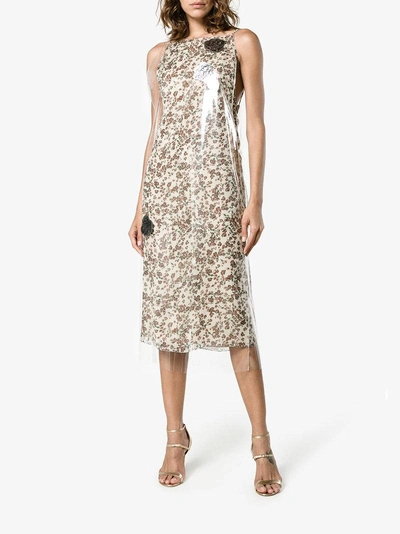 Calvin Klein 205w39nyc Floral Print Midi Dress With Transparent Overlayer In White