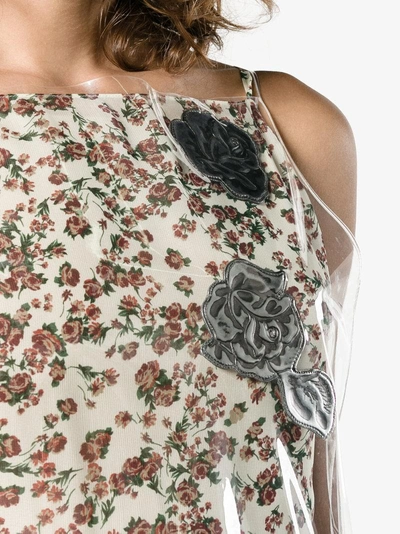 Calvin Klein 205w39nyc Floral Print Midi Dress With Transparent Overlayer In White