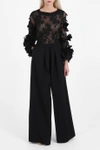 MARCHESA COUTURE Organza Flowers Lace Top