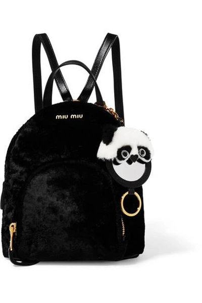 Shop Miu Miu Leather And Shearling Keychain In Black
