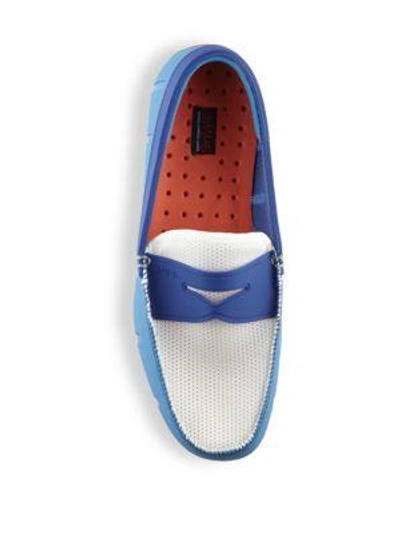 Shop Swims Moc Toe Penny Loafers In Royal