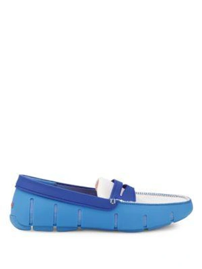 Shop Swims Moc Toe Penny Loafers In Royal