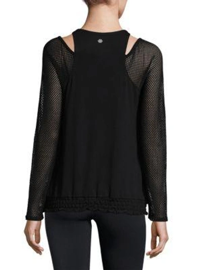 Shop Nanette Lepore Mesh-sleeve Cold-shoulder Top In Black