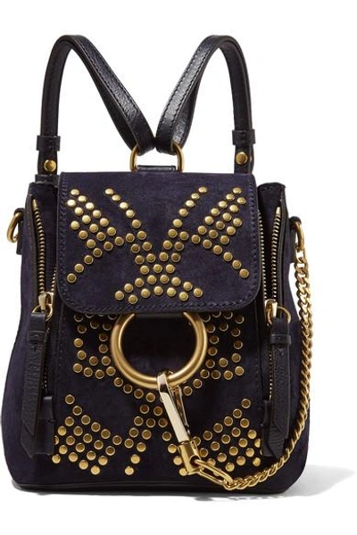 Shop Chloé Faye Mini Studded Suede And Leather Backpack