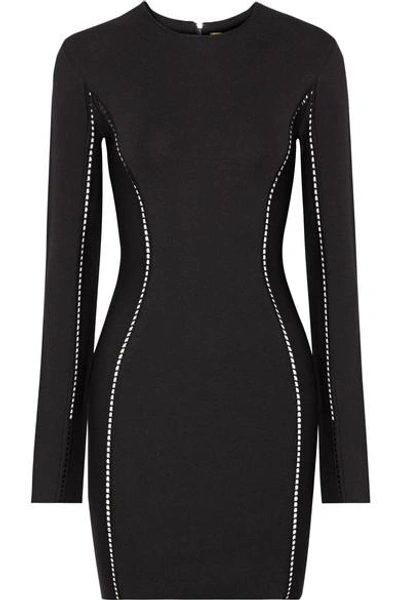 Shop Dion Lee Pointelle-trimmed Stretch-knit Mini Dress In Black