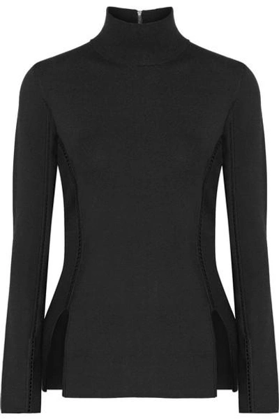 Shop Dion Lee Pointelle-trimmed Stretch-knit Top In Black