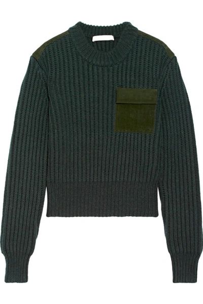 Shop Dion Lee Suede-trimmed Wool And Cashmere-blend Sweater In Emerald