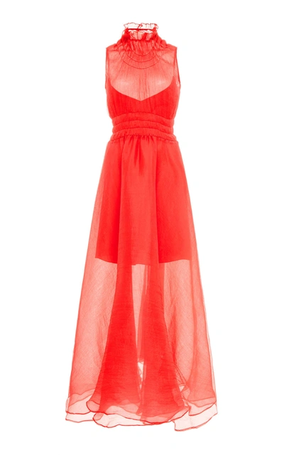 Shop Beaufille Venus Chiffon Midi Dress In Red