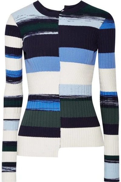 Shop Opening Ceremony Striped Stretch-knit Sweater In Blue