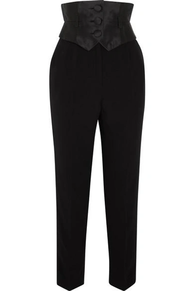 Shop Ronald Van Der Kemp Crepe And Silk-mikado Slim-leg Pants In Black