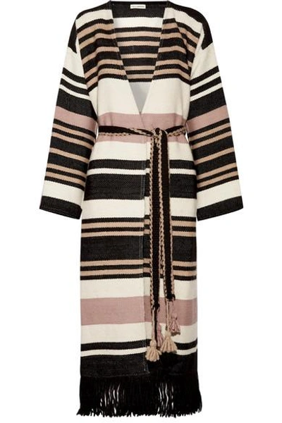 Shop Ulla Johnson Areli Fringed Striped Alpaca Coat In Cream
