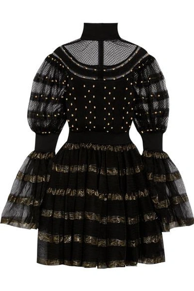 Shop Alexander Mcqueen Paneled Fil Coupé Stretch-knit Turtleneck Mini Dress