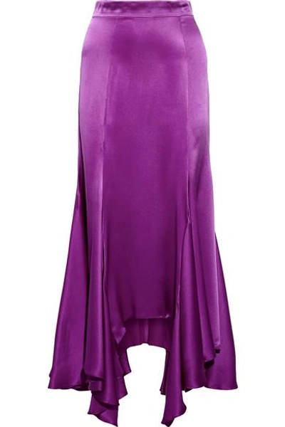 Shop Juan Carlos Obando Vermont Asymmetric Pleated Silk-charmeuse Midi Skirt In Purple