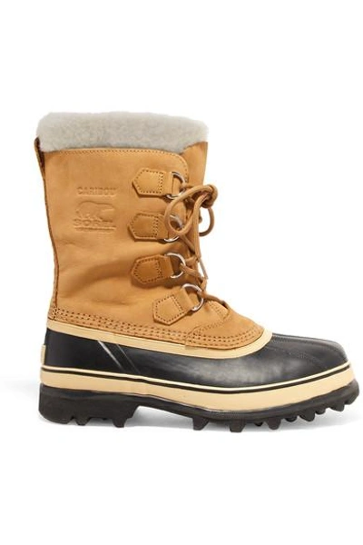 Shop Sorel Caribou Waterproof Suede And Rubber Boots In Tan