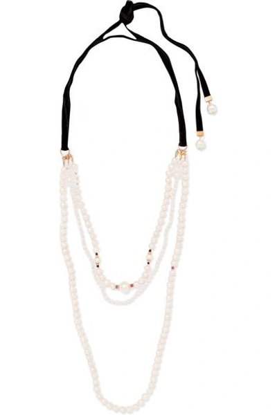 Shop Magda Butrym Gold-plated, Pearl, Spinel And Velvet Necklace