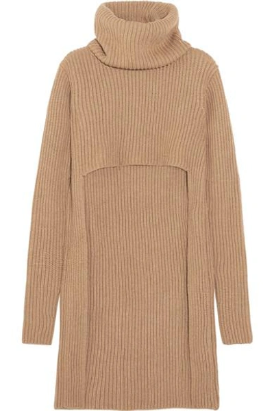 Shop Balmain Cutout Ribbed Wool Turtleneck Sweater