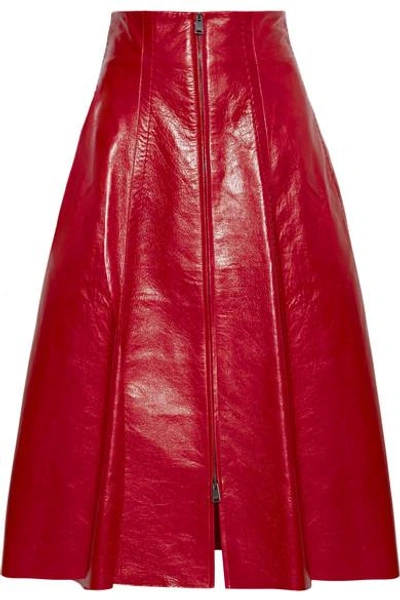 Shop Fendi Leather Midi Skirt