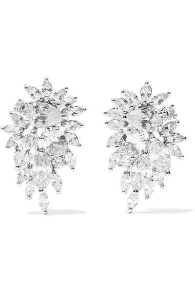 Shop Kenneth Jay Lane Cluster Rhodium-plated Cubic Zirconia Earrings