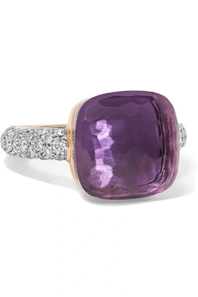 Shop Pomellato Nudo 18-karat Rose And White Gold, Amethyst And Diamond Ring In Rose Gold