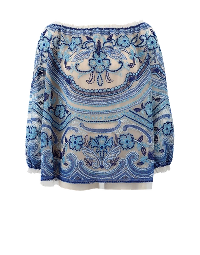 Shop Naeem Khan Embroidered Blouse In Ivry-blu