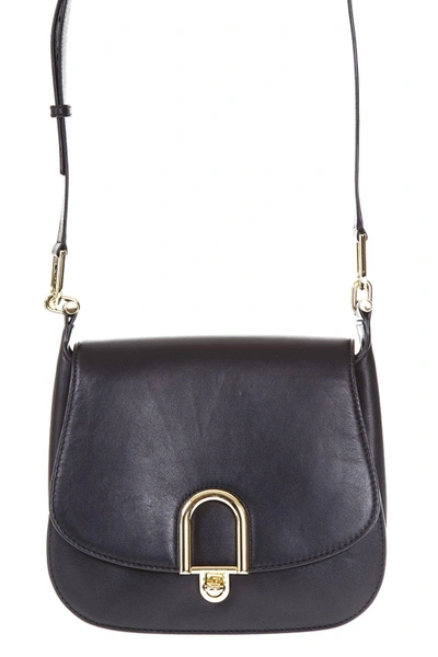 Shop Michael Michael Kors Delfina Leather Saddle Bag In Black