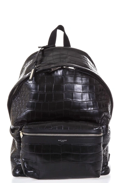 Shop Saint Laurent City Croc Print Leather Backpack In Black