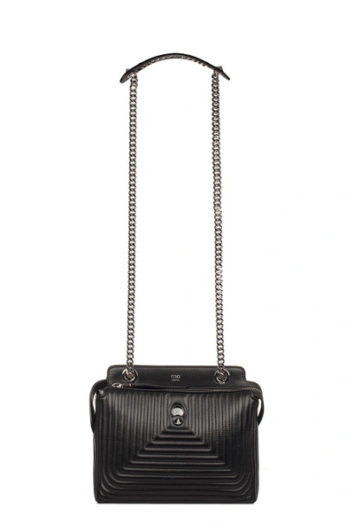 Shop Fendi Black Dotcom Quilted Leather Small Shoulder Bag