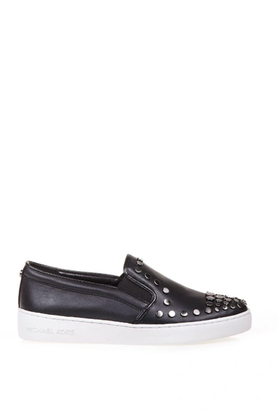 Shop Michael Michael Kors Studded Leather Slip-on Sneakers In Black