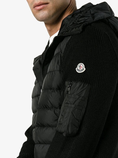 Shop Moncler Black Down Filled Jacket With Knitted Sleeves