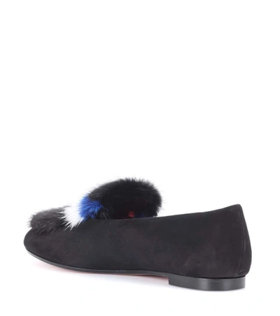 Shop Aquazzura Fur-trimmed Suede Loafers In Black