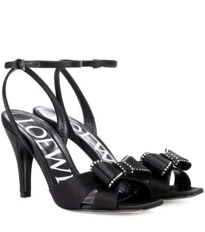 Shop Loewe Embellished Satin Sandals In Black