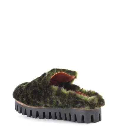 Shop Ganni Gregor Faux-fur Slippers In Green