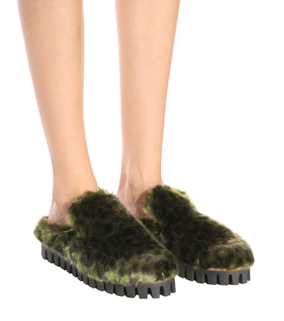 Shop Ganni Gregor Faux-fur Slippers In Green