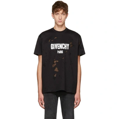 Shop Givenchy Black Distressed Logo T-shirt In 001 Black