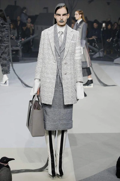 Shop Thom Browne Mélange Wool-blend Skirt In Grey