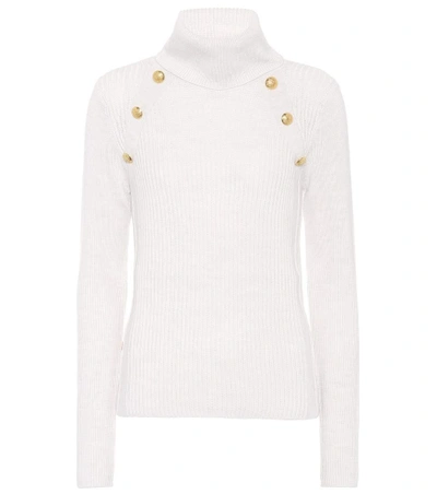 Shop Veronica Beard Pearson Button Merino Wool Sweater In White