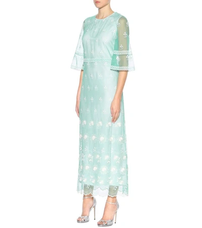 Shop Burberry Embroidered Tulle Dress In Green