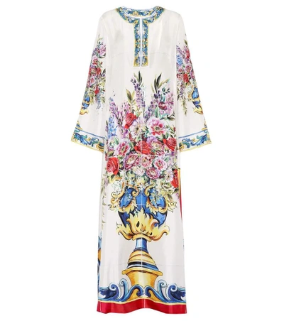 Shop Dolce & Gabbana Printed Silk Dress In Vaso Fiori