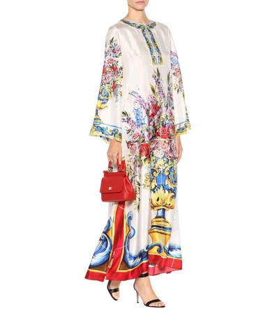 Shop Dolce & Gabbana Printed Silk Dress In Vaso Fiori