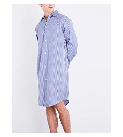 Shop Derek Rose Striped Cotton Nightshirt In Blues